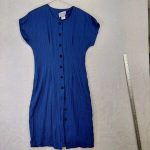 Ms Conduct Vintage Blue Button Front Pinstripe Midi Dress USA Made Womens 6P